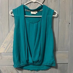 Anthropologie Deletta XS Rivulet Draped Blouse Teal Green Sleeveless Elastic
